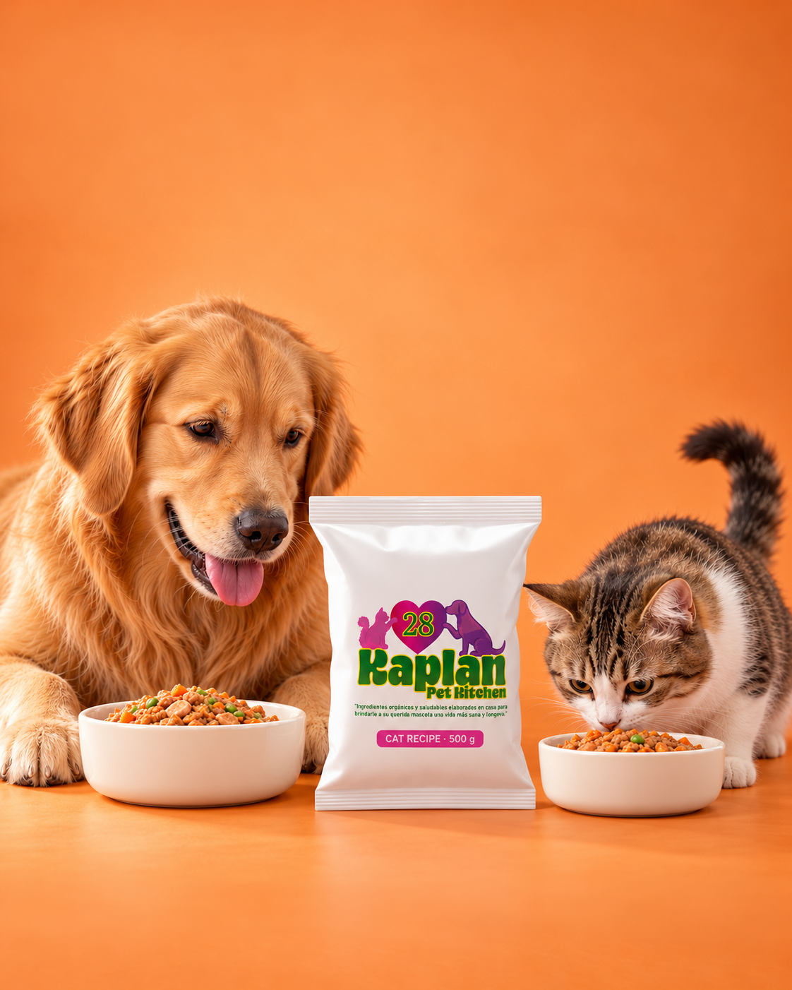 Gato y perro con alimento Kaplan